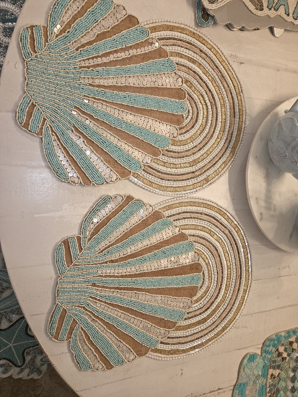 4 Coastal Collection Beaded Chargers Placemats